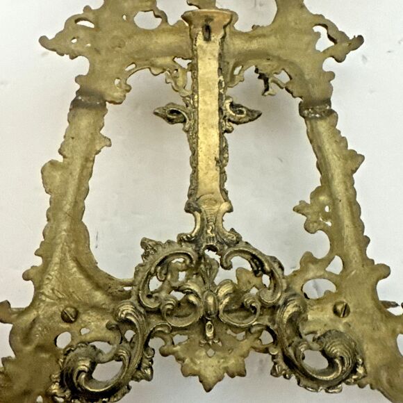 Vintage Rococo Revival Style Polished Brass Table Display Easel 16" H Ornate - Picture 8 of 9